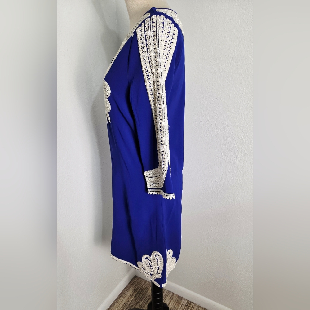 Camilla Tree Royal Blue Shift Dress with White Embroidered Trim, Size Medium - Picture 4 of 9
